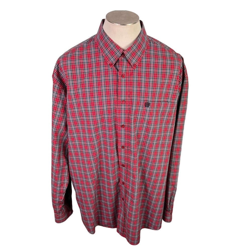 Cinch Mens Shirt XXL Red Black Plaid LS Button Down Cotton Cowboy Rodeo